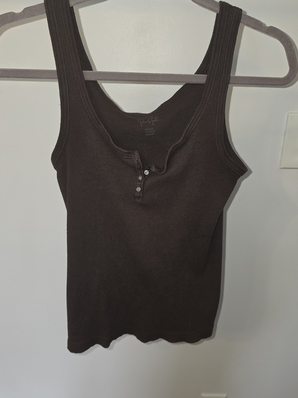 John Galt Ribbed Henley Tank Top - Black
